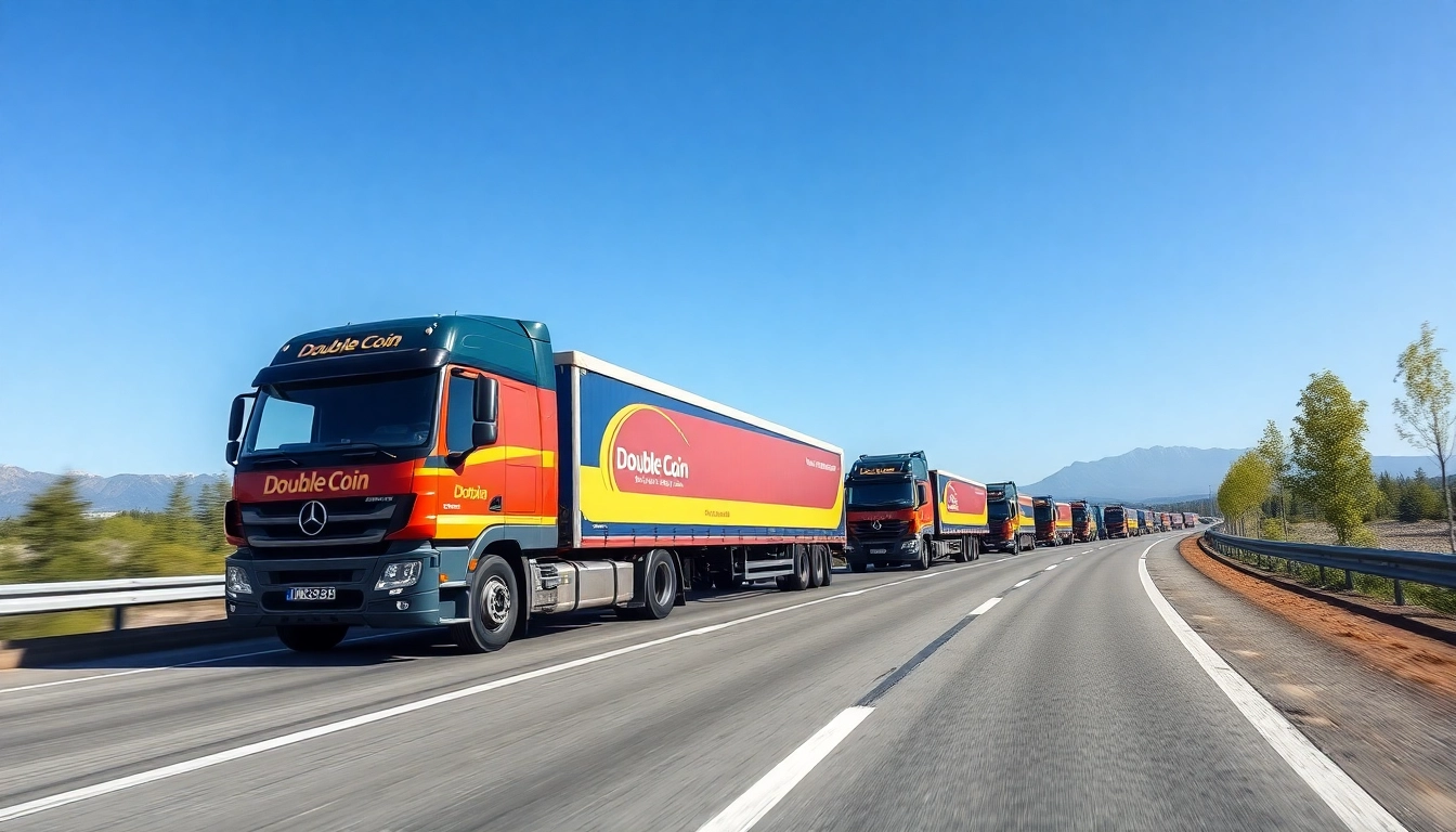 RR99 COM commercial trucks equipped with high-performance Double Coin RR99 tires on a highway.