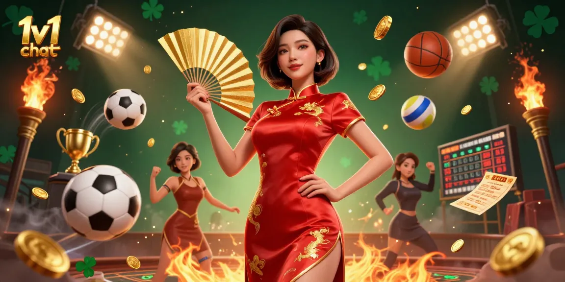 Engage in 1v1 chat with vibrant casino energy featuring a beautiful Asian woman in a crimson dress.