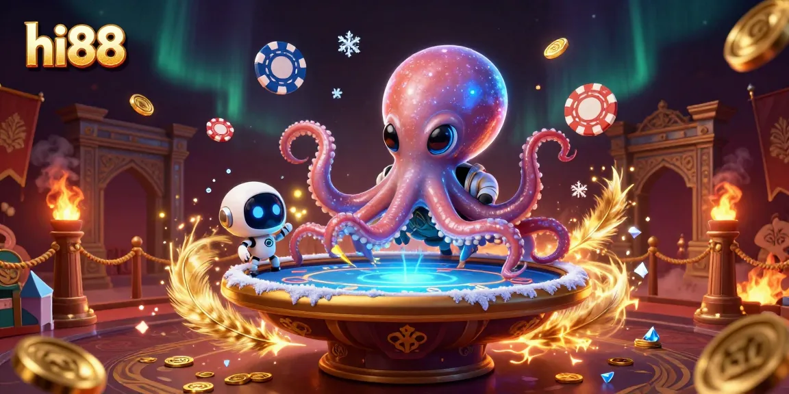Experience exciting gaming with hi88 at a holographic poker table in a vibrant alien scene.