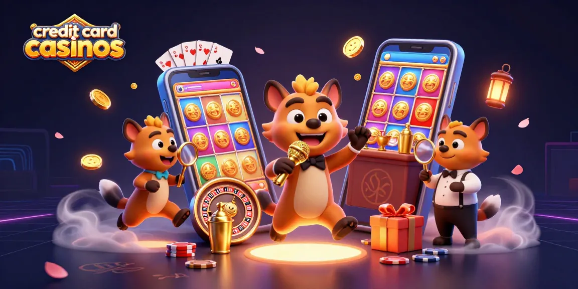 Experience the vibrant world of credit card casinos with hyenas running a comedy club in this dynamic illustration.