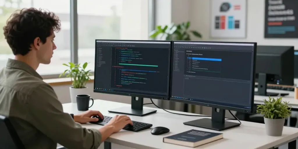 Explore instant indexing in a modern tech workspace with a developer coding.