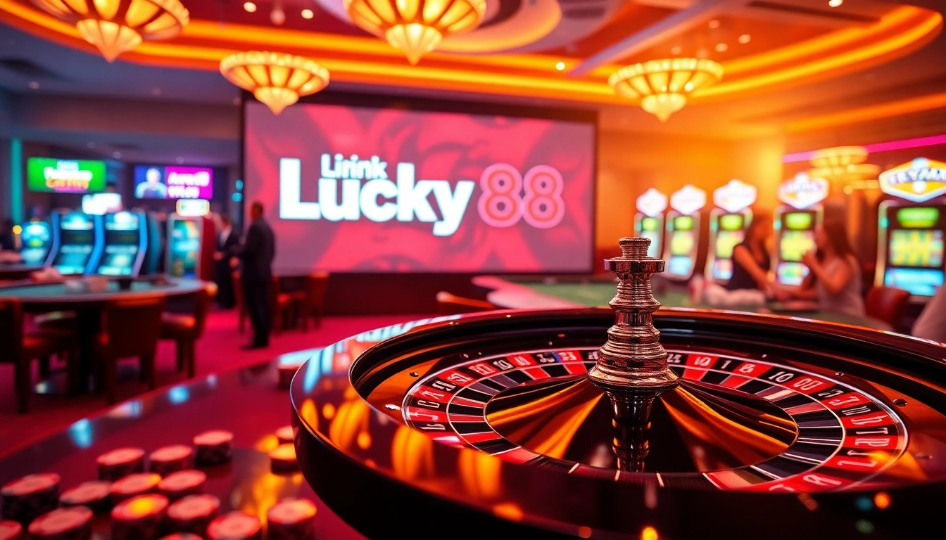 Engage with the thrilling atmosphere of gambling at Link Lucky88 chính thức featuring vibrant casino elements.