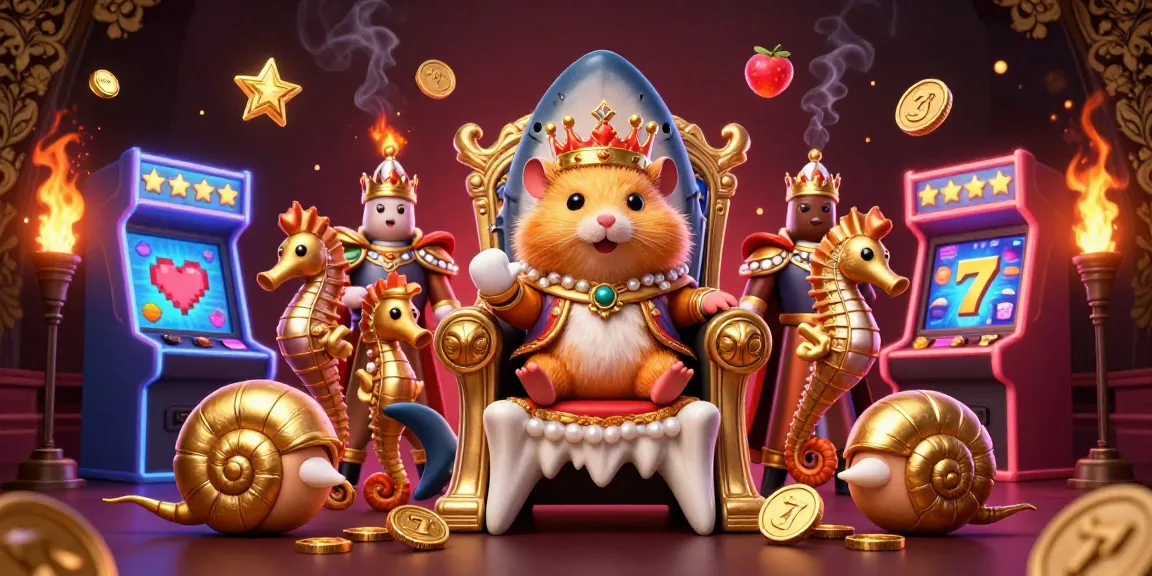 Play exciting games at WINBD featuring a golden hamster king on a shark throne with colorful slot elements.