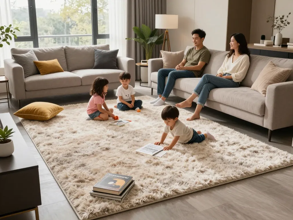 Affordable carpets London enhancing stylish living room with family enjoying comfort.