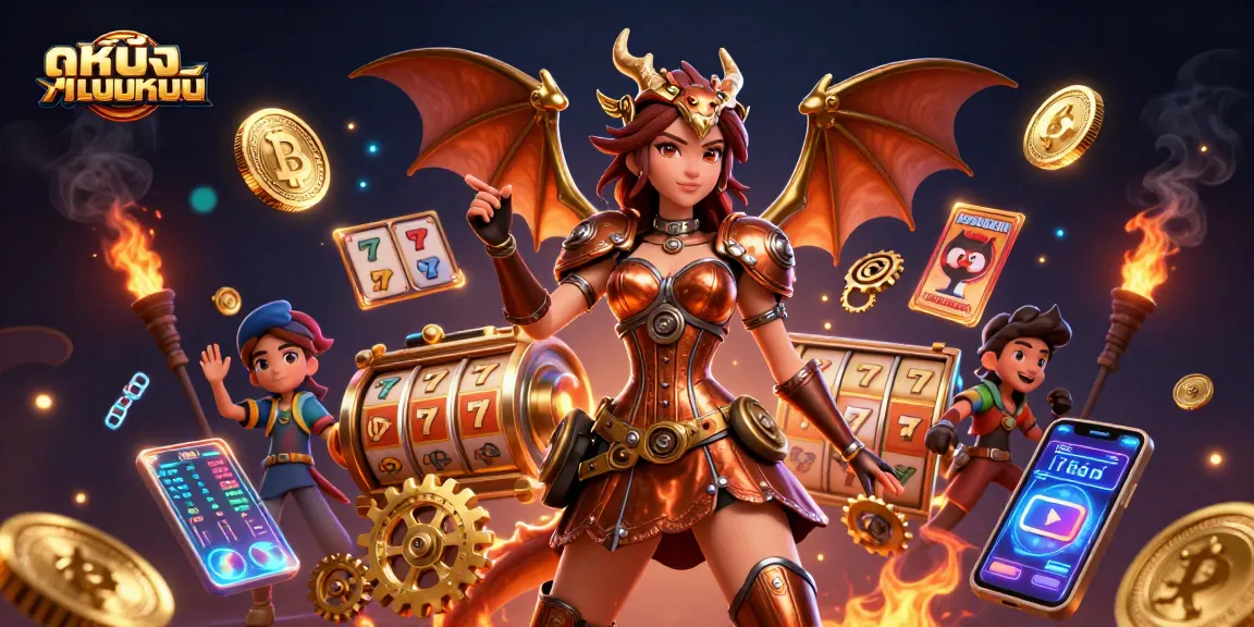 Engage in ดูหนังออนไลน์ action as slot reels and coins surround an enchanting steampunk scene.