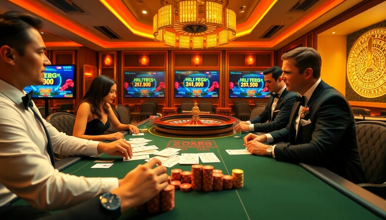 Experience thrilling gaming action at https://qq88.today/ with professional gamblers at a luxurious casino table.