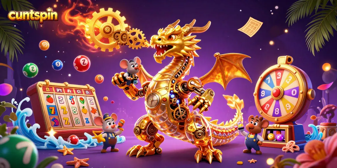 Cuntspin showcases a golden dragon and colorful elements, symbolizing vibrant casino fun.