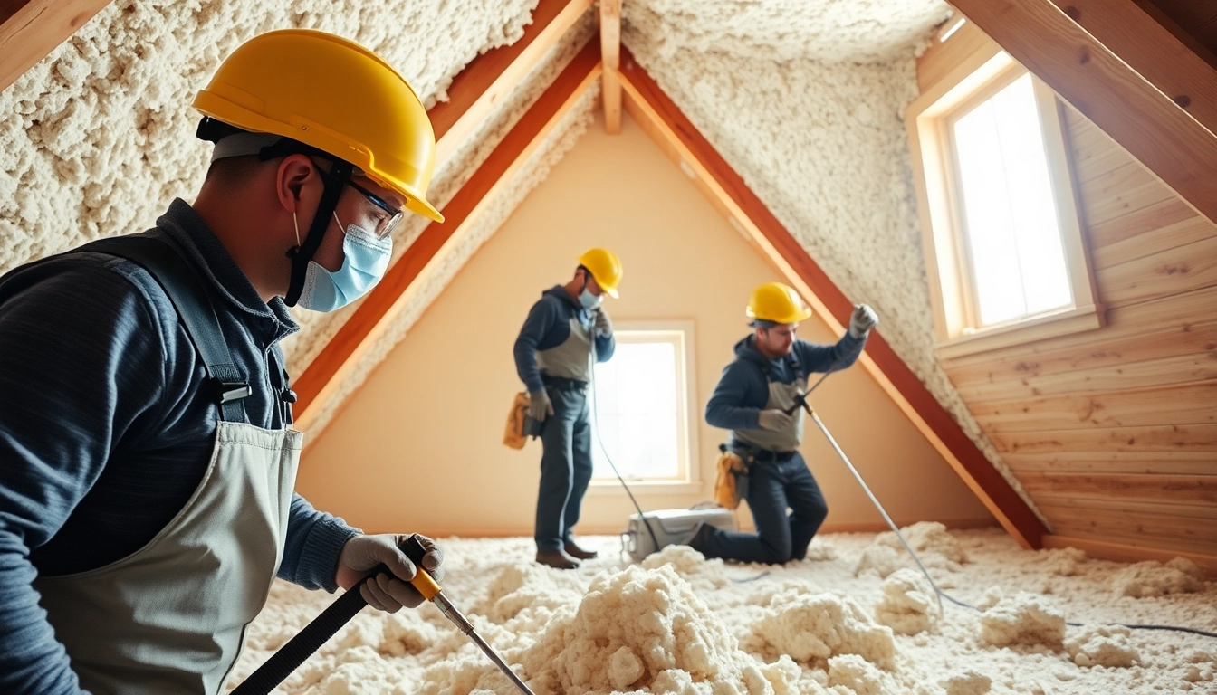 Skilled spray foam removal specialists safely removing insulation in an attic.