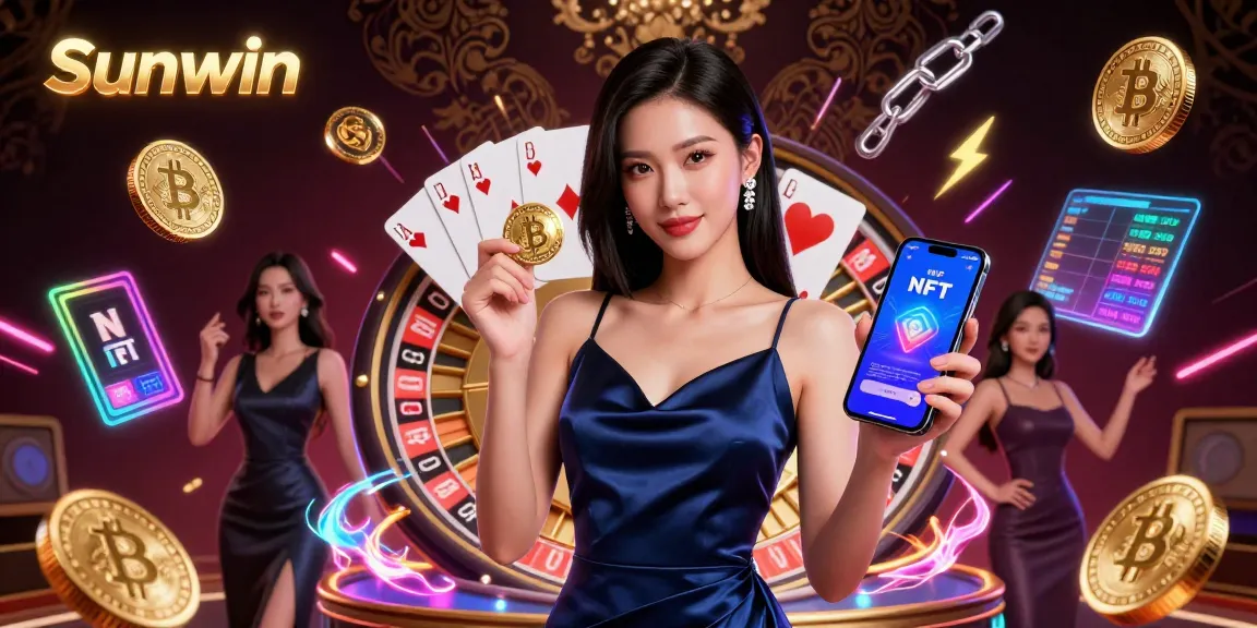 Engage in thrilling gameplay at Sunwin, featuring a stunning Asian woman promoting an advanced casino app.