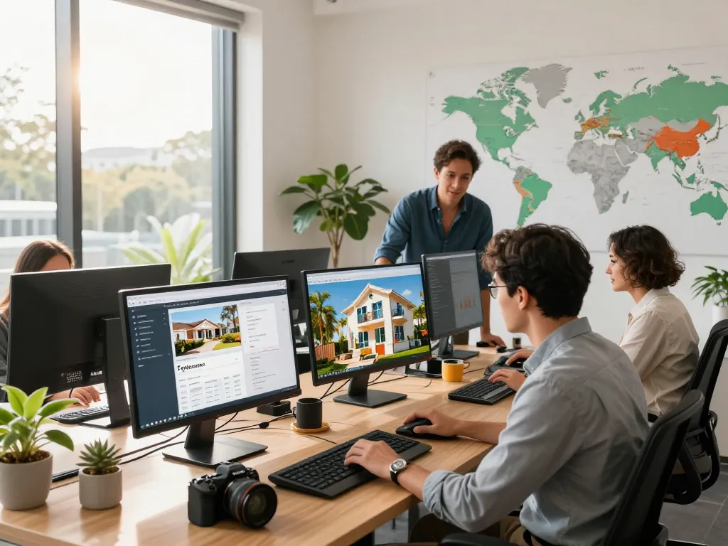 Efficient team managing Airbnb properties in Sydney, showcasing successful airbnb management sydney strategies in a vibrant office.