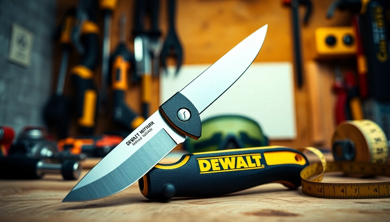 Using a DeWalt knife to efficiently cut through materials with precision.