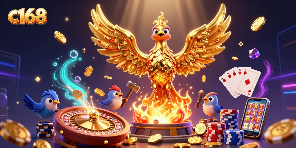 Experience the thrilling gaming action at c168 with a molten golden phoenix and dynamic casino elements.