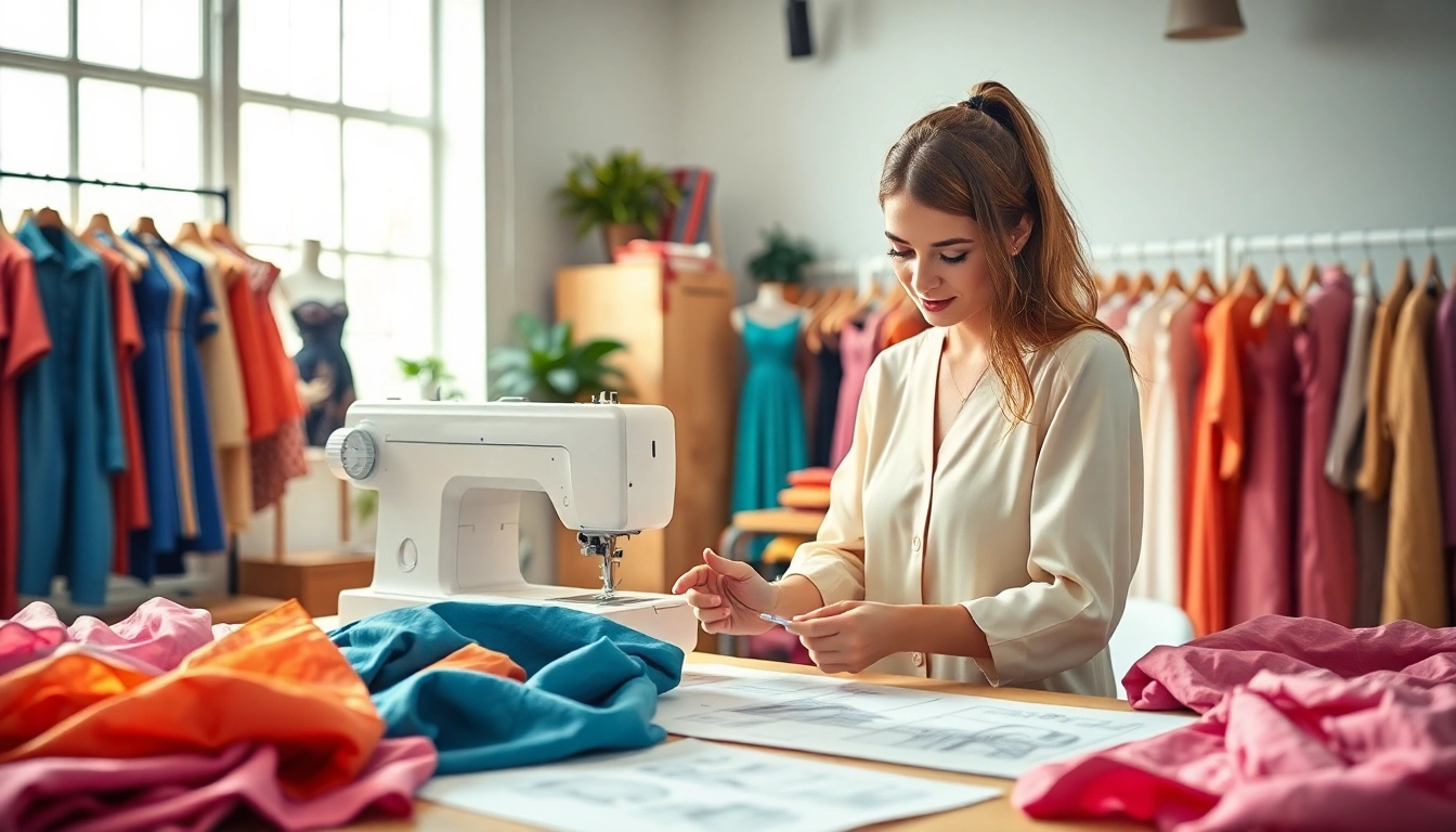 Viscose stoffen in een modeontwerpatelier, met kleurrijke stalen en creatieve materialen.