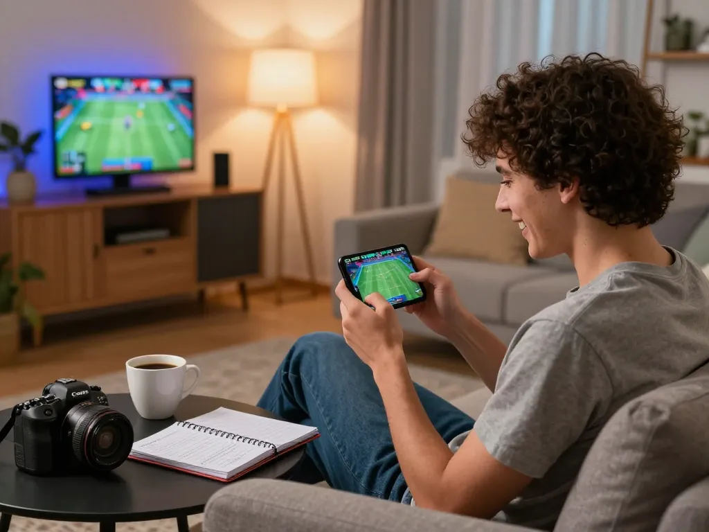 Dynamic mobile sports betting experience with nhà cái fly88 on a smartphone in a cozy living room