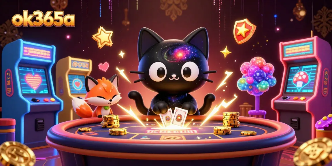 Engage with gaming excitement at ok365a, where a black hole cat and a colorful fox enhance casino fun.