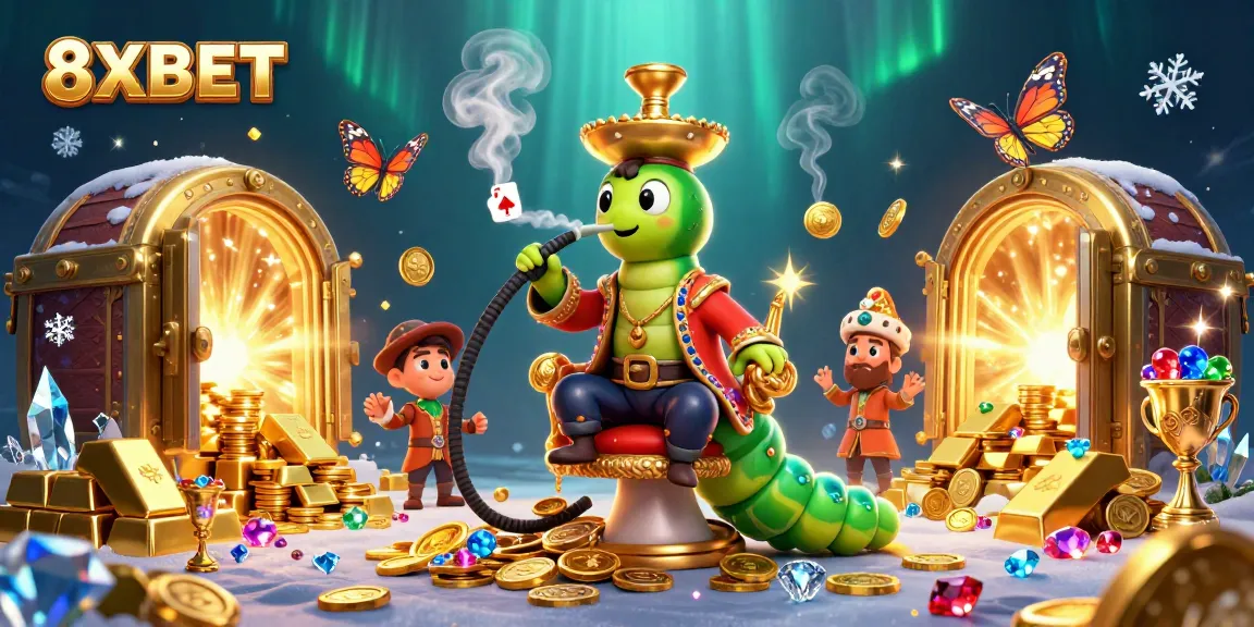 Experience the thrilling world of 8XBET with a vibrant illustration featuring a whimsical caterpillar hookah-master.