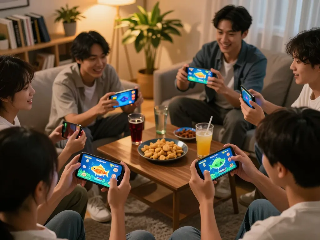 Engaging in shbet bắn cá gameplay, players interact with their smartphone screens showcasing exciting fish games.