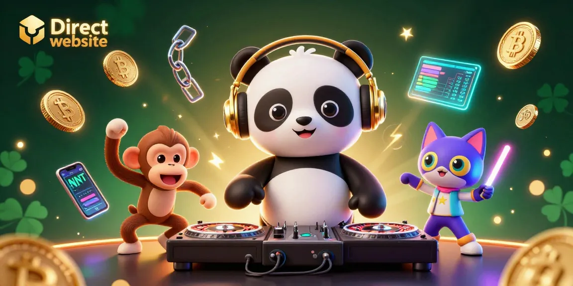 Engage with the Direct website through a vibrant casino scene featuring DJ panda and lively characters amidst exciting gaming elements.