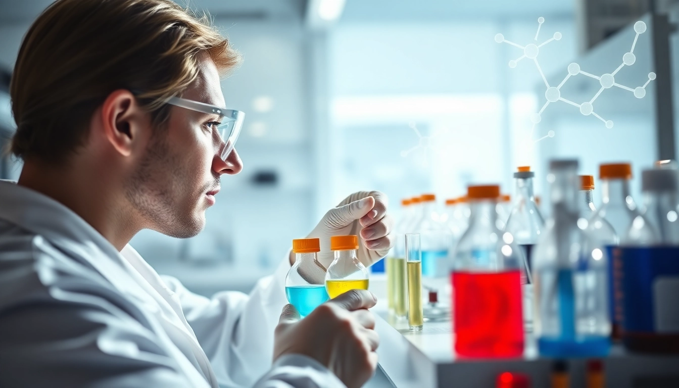 Researcher examining peptide solutions, highlighting importance of Peptides UK in science.