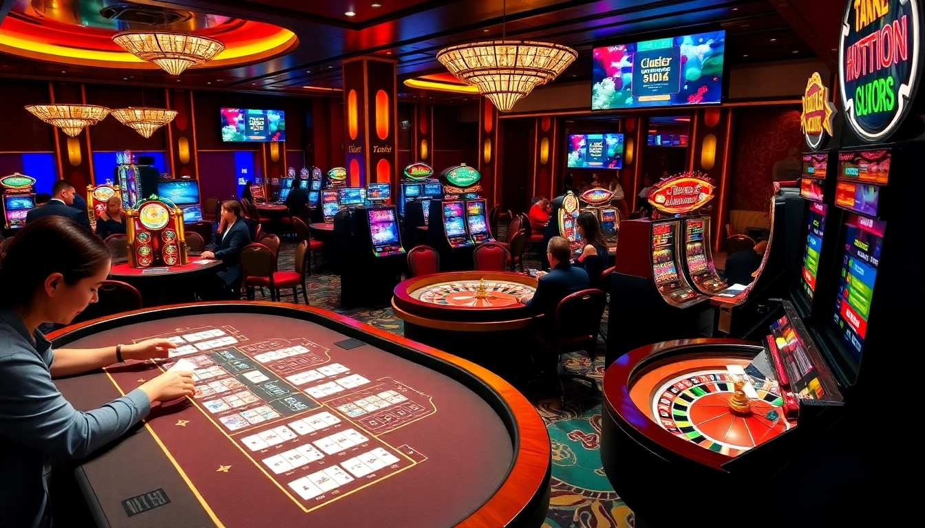 Experience the thrill of gaming at https://du88.help/ with luxurious casino tables and vibrant slot machines.