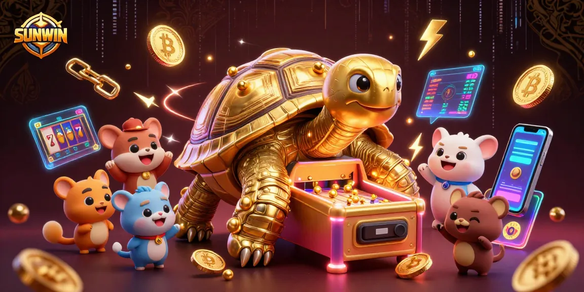 SUNWIN gamers enjoy slot fun with a colossal tortoise pinball machine illustration.