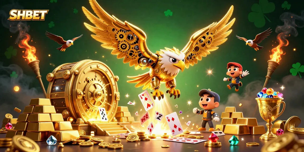 Experience thrilling wins with SHBET in a dynamic, holographic casino scene filled with riches.
