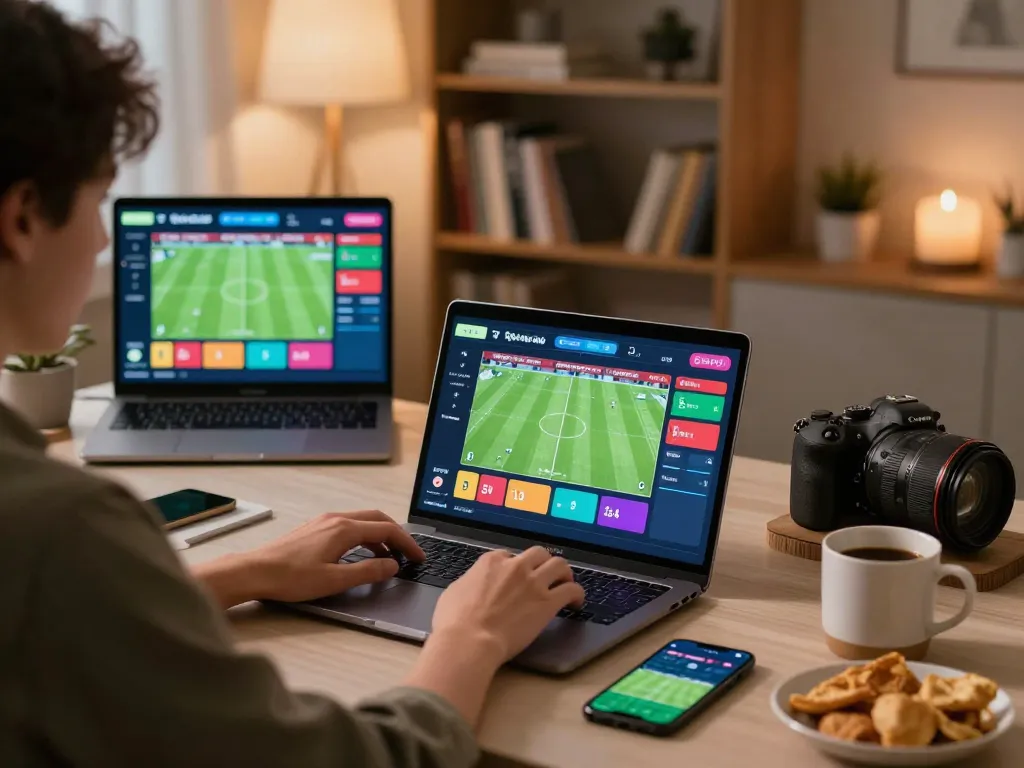 Placing bets on tỷ lệ kèo nhà cái 5 in a cozy home office environment