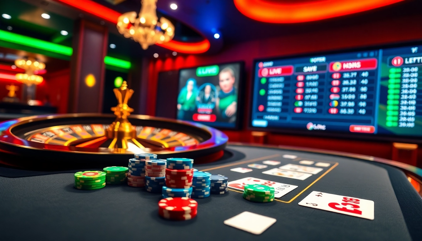 Exciting scene showcasing 'casino lc88' with dynamic gaming table and poker chips.
