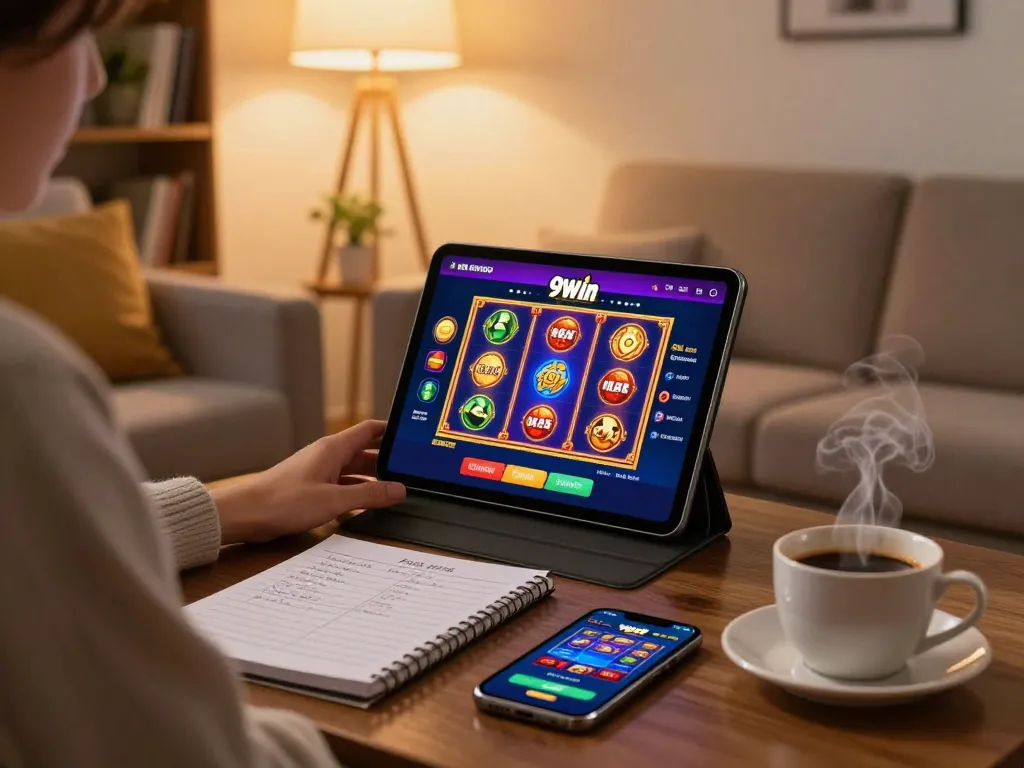 Engaging moment of a player using 98win app on tablet while strategizing betting from home.