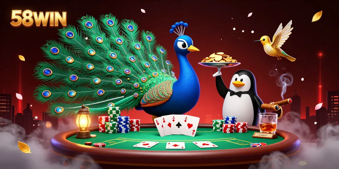 Experience the thrill of 58WIN with a vibrant casino scene featuring lively characters and exciting game elements.