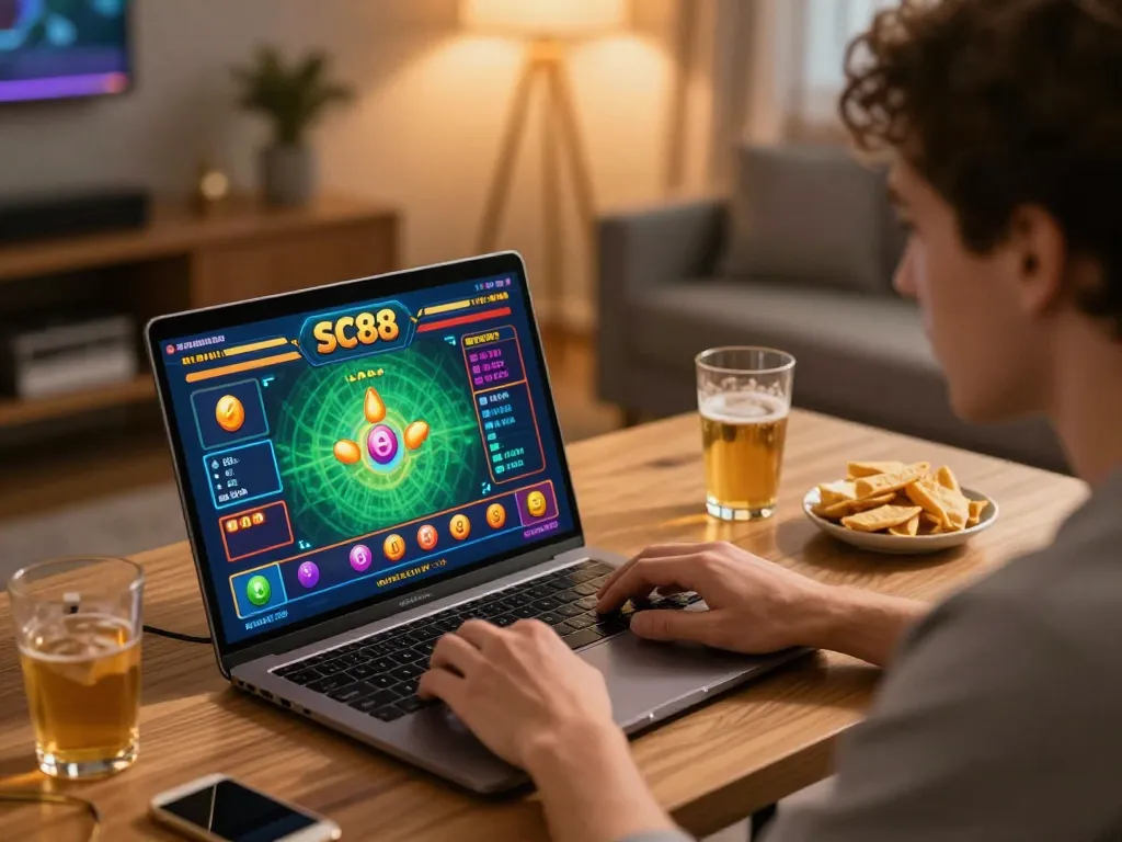 Engaged player strategizing in dynamic SC88 online casino game setup, enhancing betting and gameplay.
