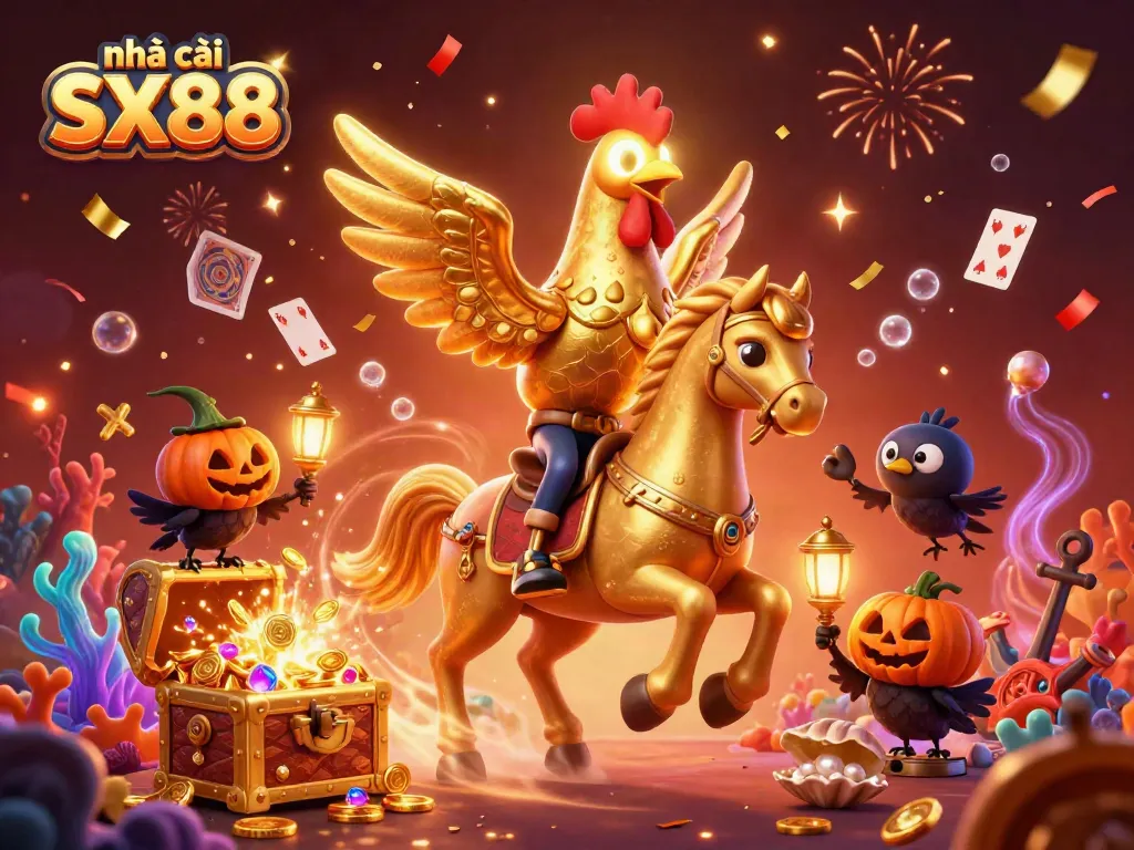 Experience the vibrant world of nhà cái SX88 in an enchanting midnight casino scene filled with treasures.