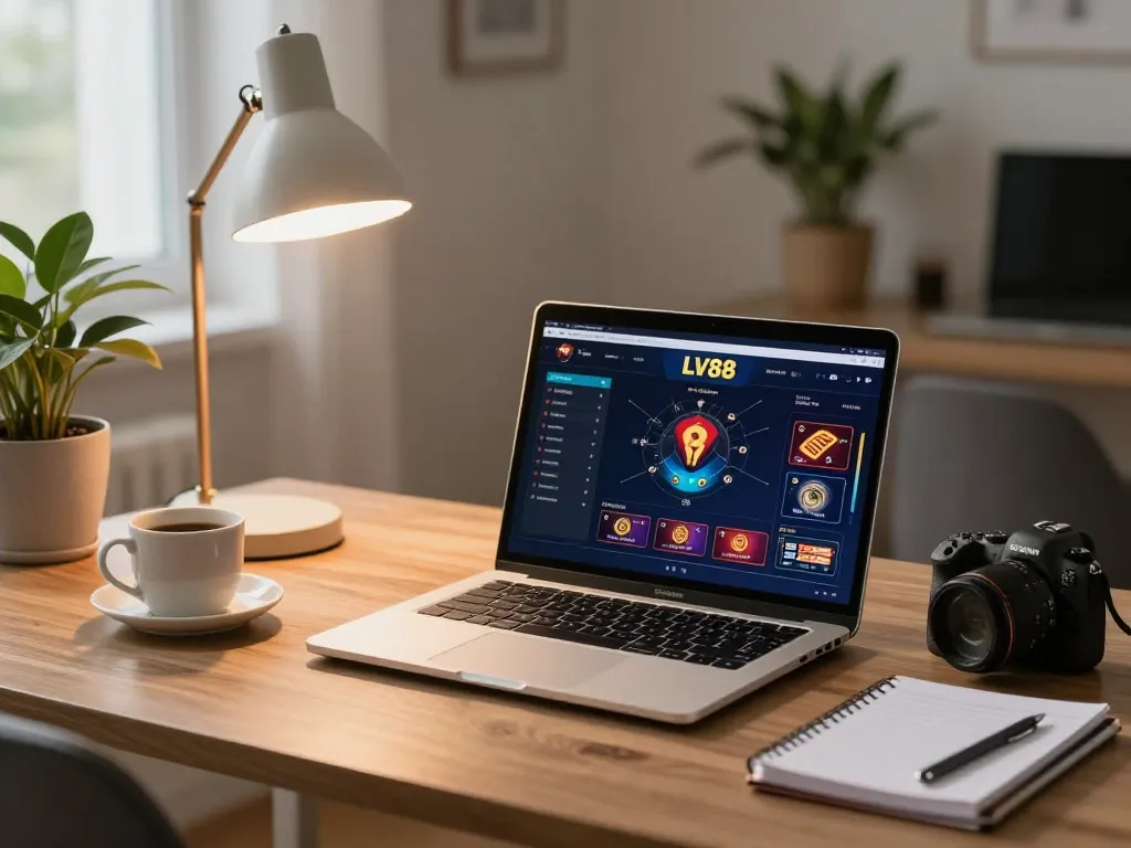 Engaging in online gaming at LV88 casino with a laptop displaying fun betting options and strategies.