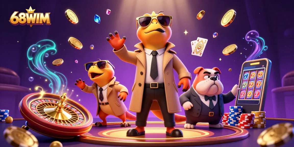 Experience thrilling gameplay at 68WIM with raptors in trench coats entering a VIP lounge.