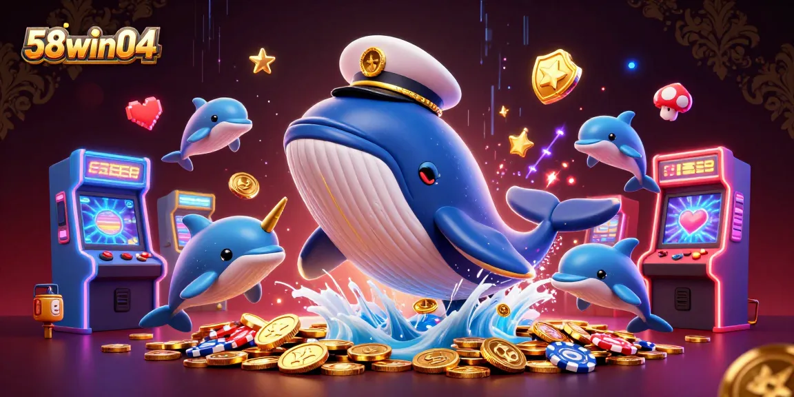 Engage in thrilling gameplay at 58win04, where whales and dolphins bring luck amidst glowing casino elements.