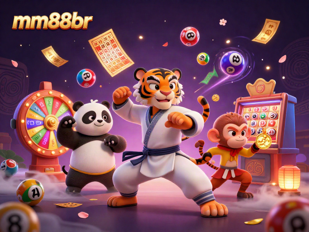 Engage with the vibrant world of mm88br, featuring a kung fu tiger master and lottery elements.