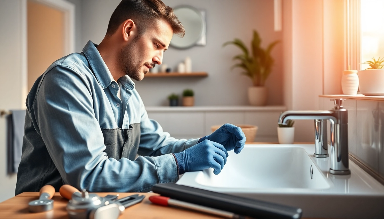 Finding a qualified plumber near me working efficiently on a bathroom sink.