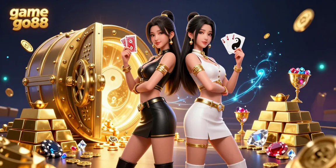 Join the excitement with game go88, where twin Asian women illustrate a powerful casino scene.