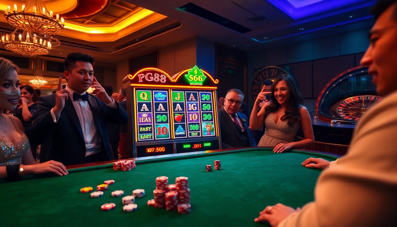 pg88 slot machine attracting enthusiastic players in a luxurious casino setting.