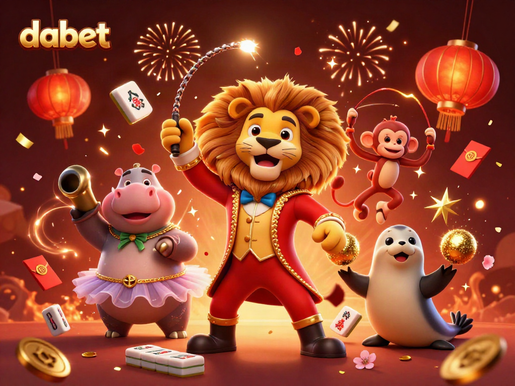 Dabet featuring an energetic circus-themed casino scene with vibrant characters and exciting game elements.