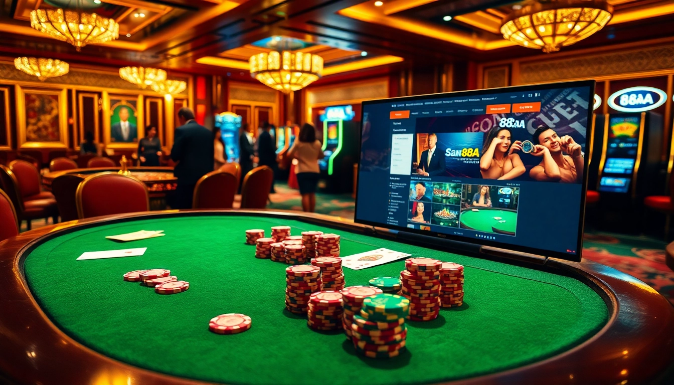 Players enjoying high-stakes poker and vibrant slots at 88aa casino.