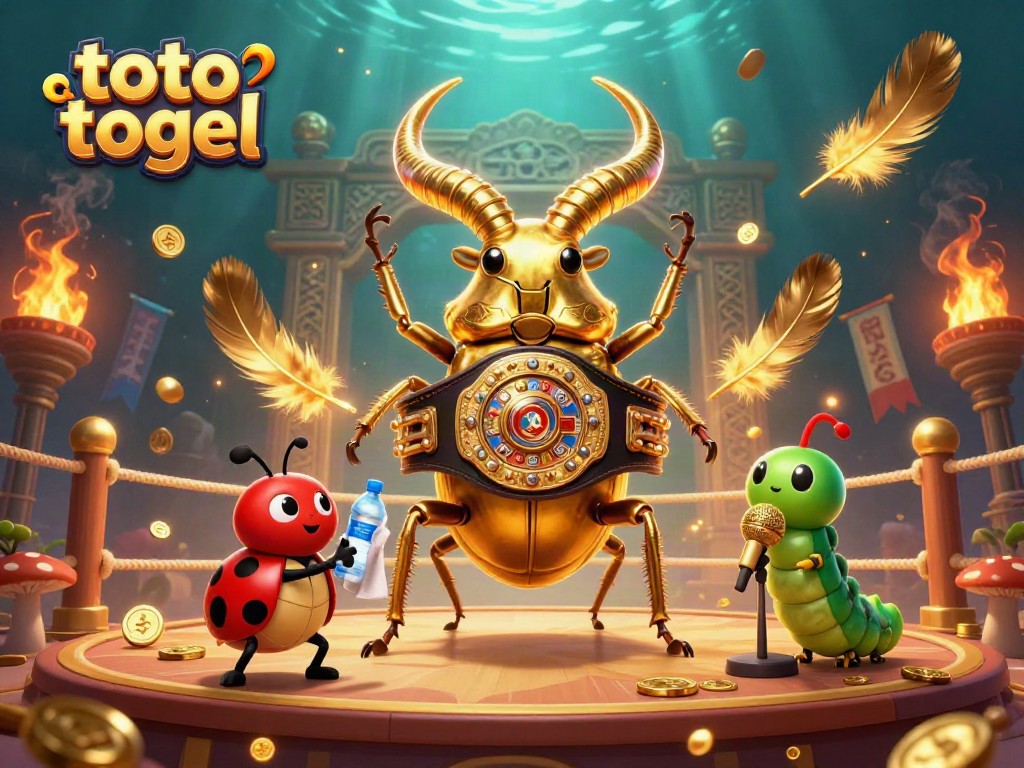 Experience thrilling action with toto togel as a giant golden stag beetle battles in a vibrant gaming arena.