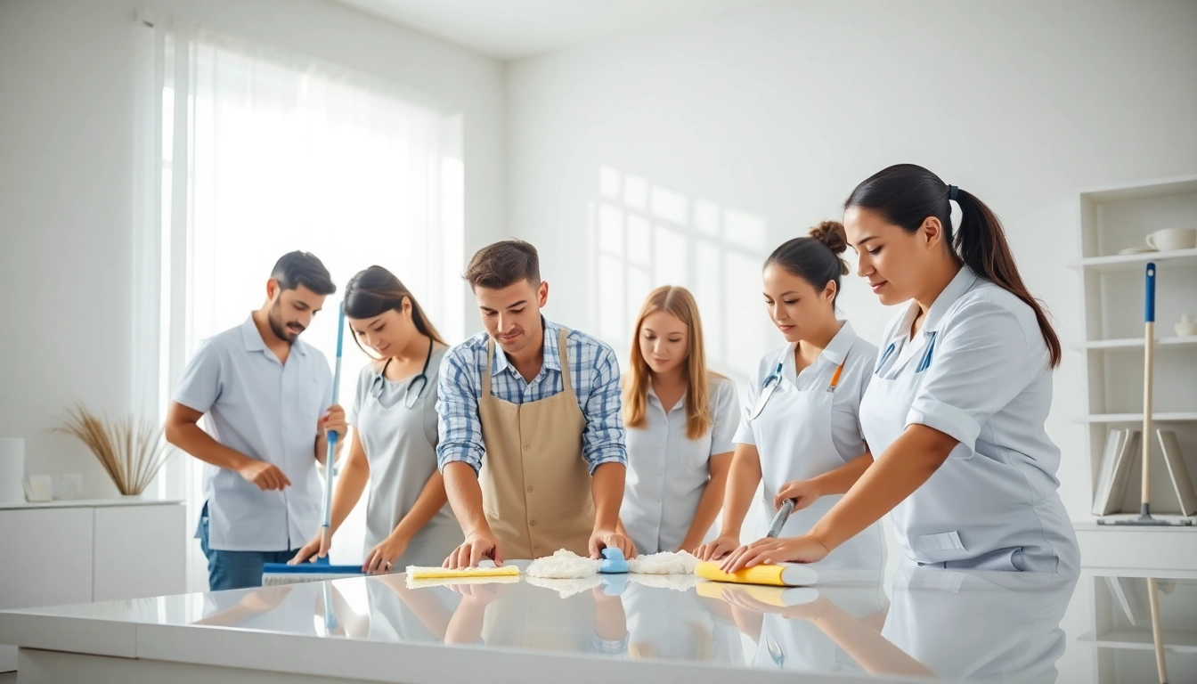 Cleaning services near me team efficiently cleaning a modern home with bright lighting.