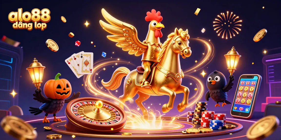 Experience the excitement of alo88 đăng nhập with a golden rooster in a vibrant casino scene.
