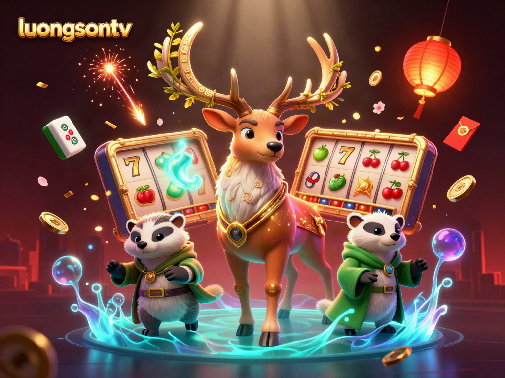 Experience thrilling spins with luongsontv's vibrant 3D slot illustration featuring rich casino elements.