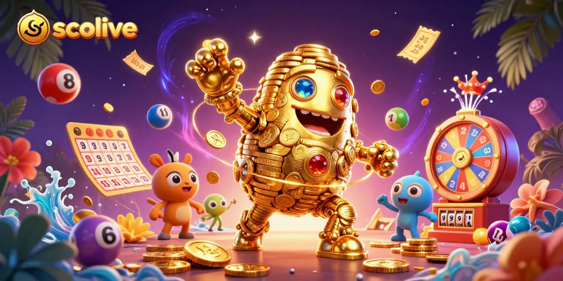 Socolive presents action-packed gaming with vibrant characters and colorful lottery elements.