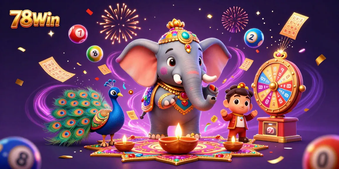 Engage in thrilling gaming action at 78Win with vibrant lottery elements and festive atmosphere.