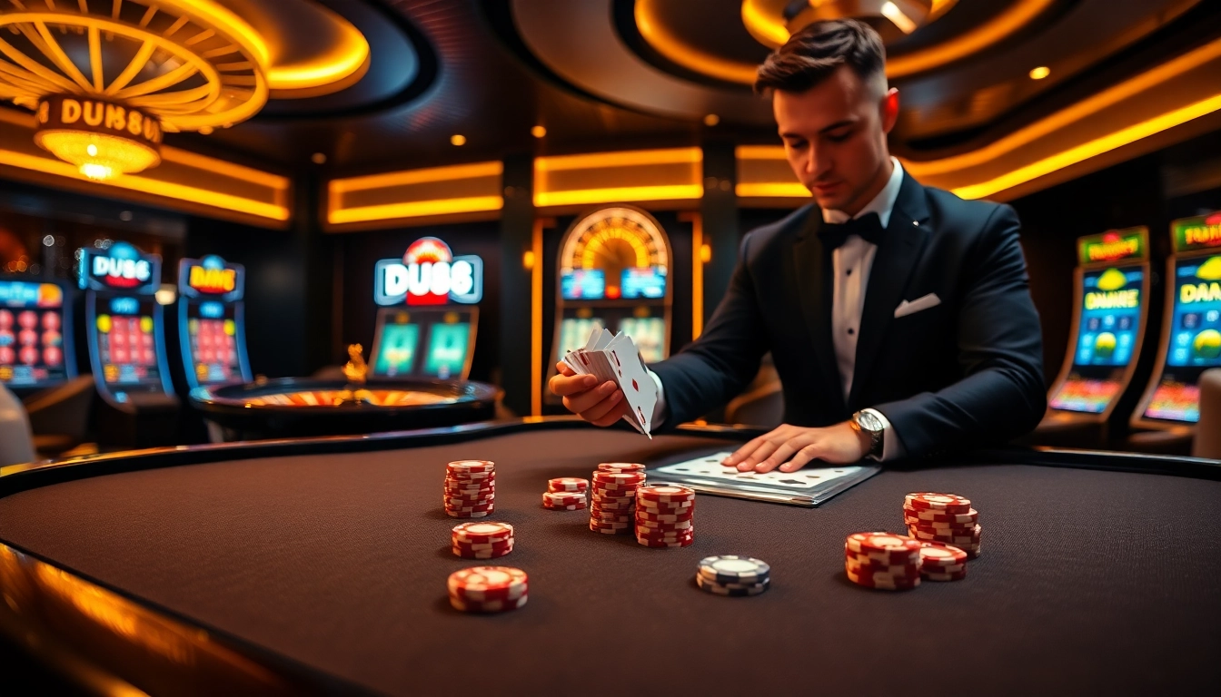 Players enjoying their experience at DU88 casino tables, surrounded by vibrant games and excitement.