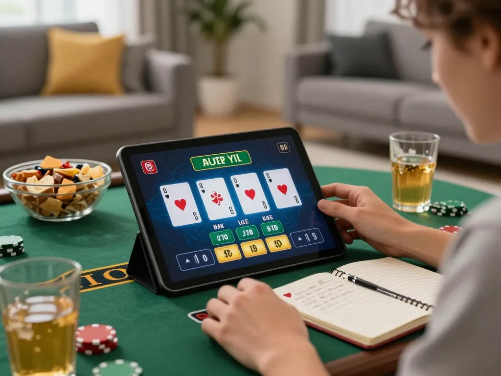 Engaged player using g28 for exciting live dealer blackjack in a cozy home setup