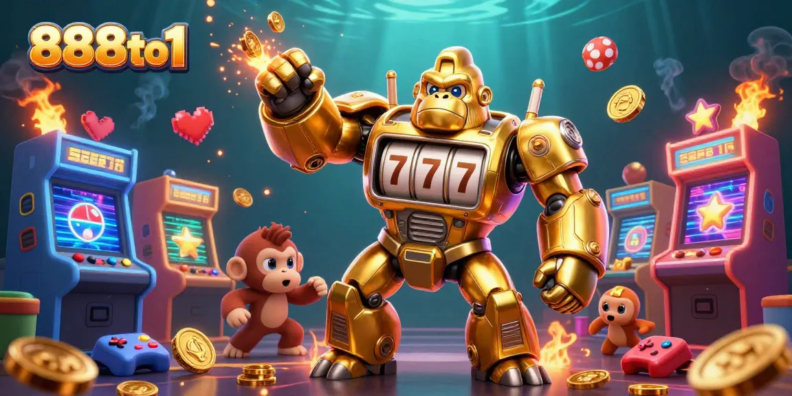 Spin and win at 888to1 with the golden gorilla mech championing casino excitement!